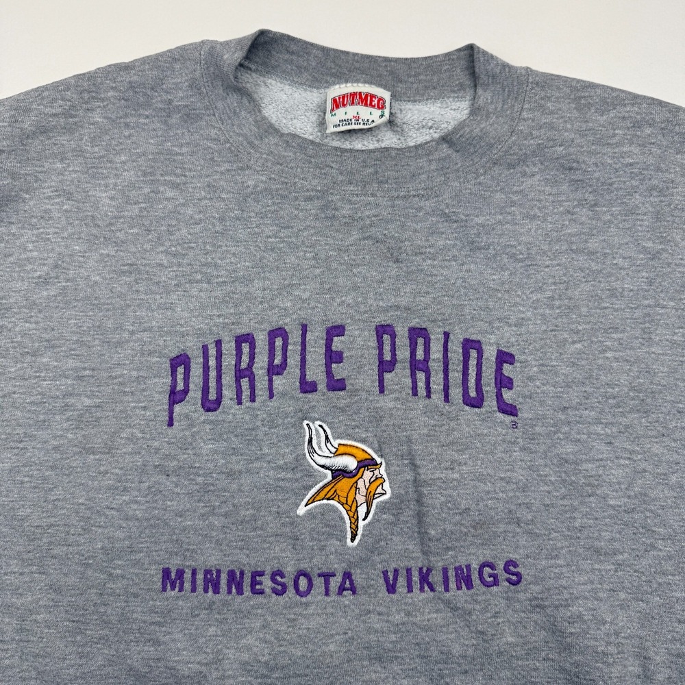 Vintage‎ 90s Minnesota Vikings Nutmeg Sweatshirt Men's XL Gray Logo Fleece Lined